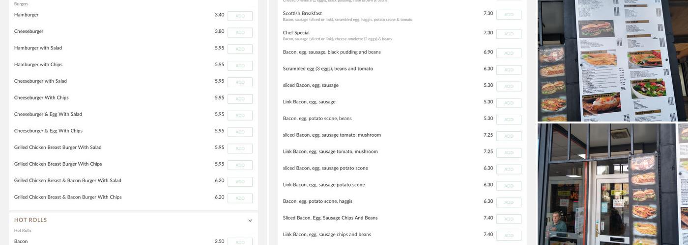 The corner cafe Menu