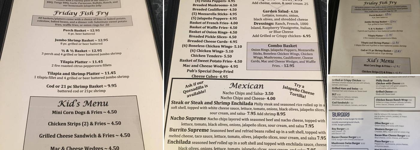 Rapid River Pub Menu