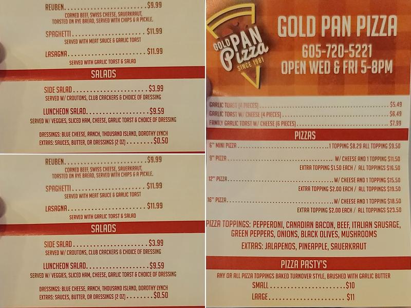 Gold Pan Pizza Menu