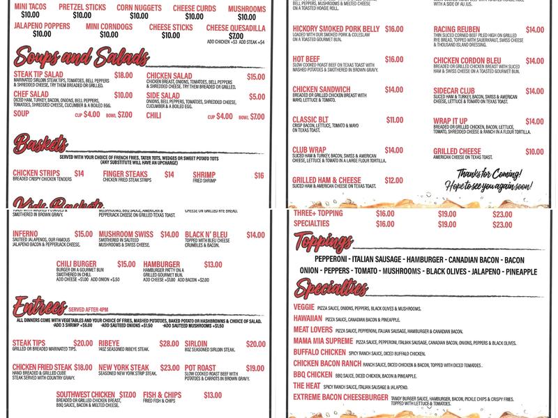 Sidehack Saloon Menu