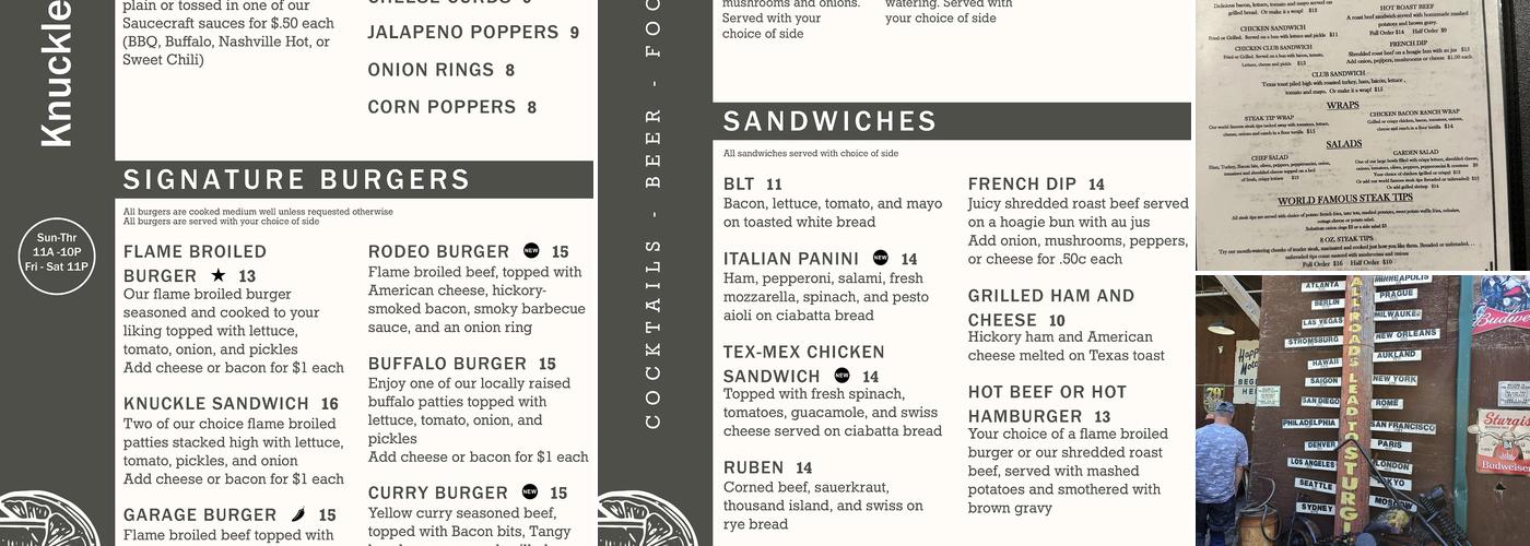 The Knuckle Saloon Menu