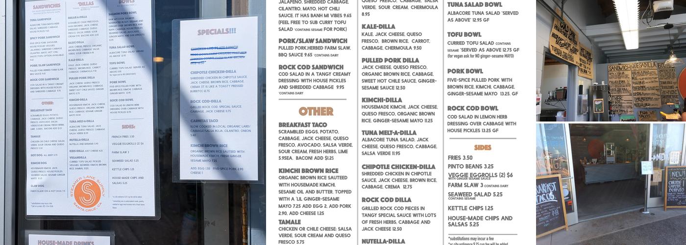 Steamer Lane Supply Menu