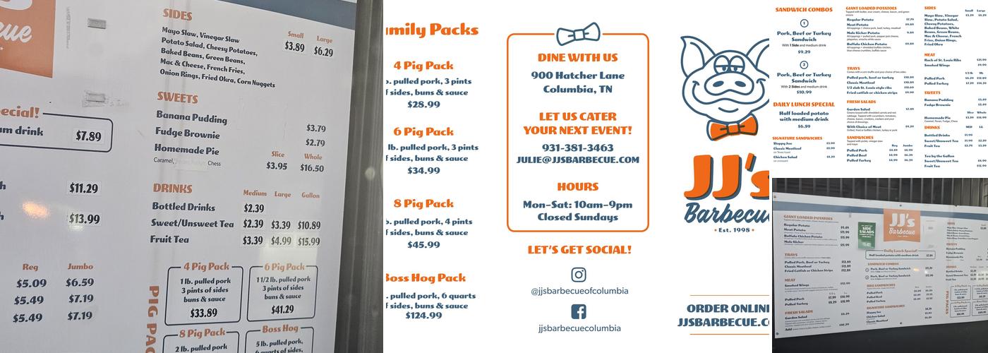JJ’s Barbecue Menu