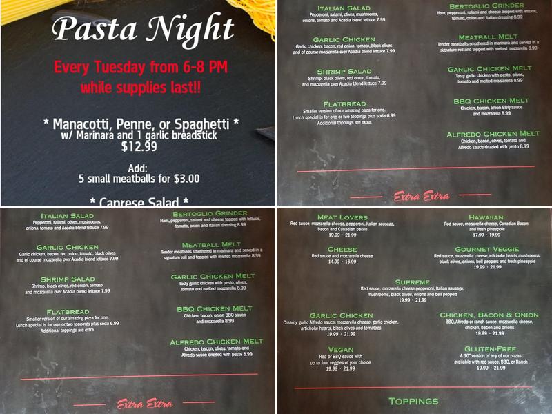 Bertoglios Pizza Menu