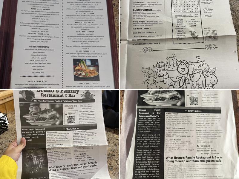 Bruno's Family Restaurant & Bar Menu