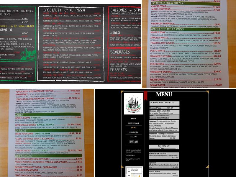 Hammer's N.Y.Pizza Menu