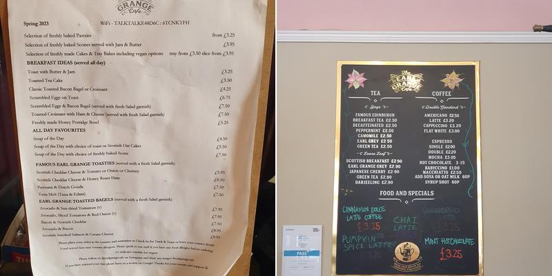 The Earl Grange Cafe Menu