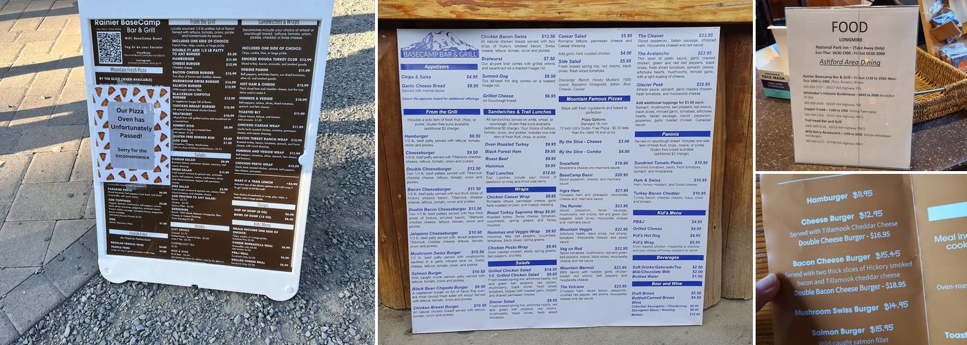 Rainier BaseCamp Bar & Grill Menu