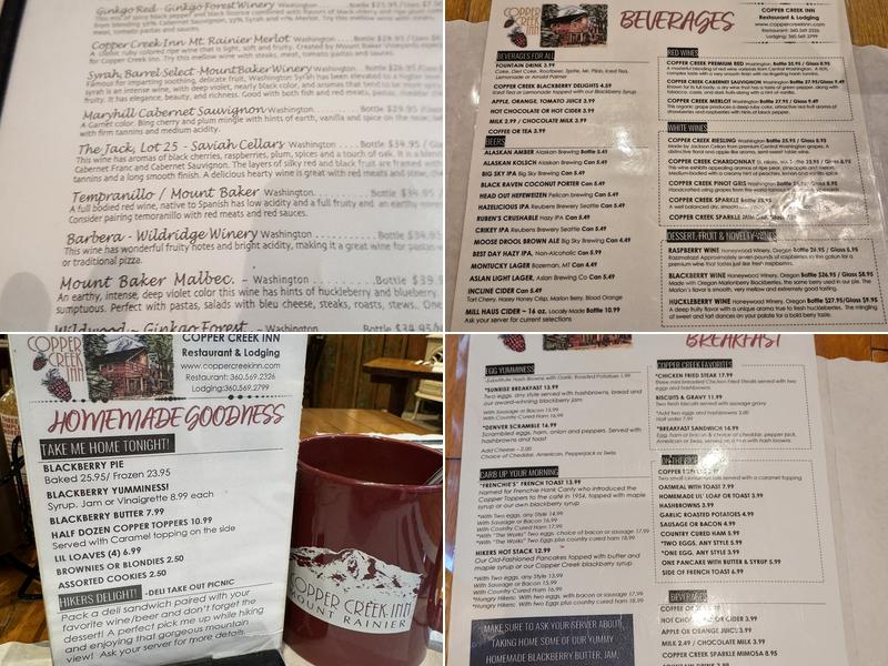 Copper Creek Inn Restaurant & Lodging Menu