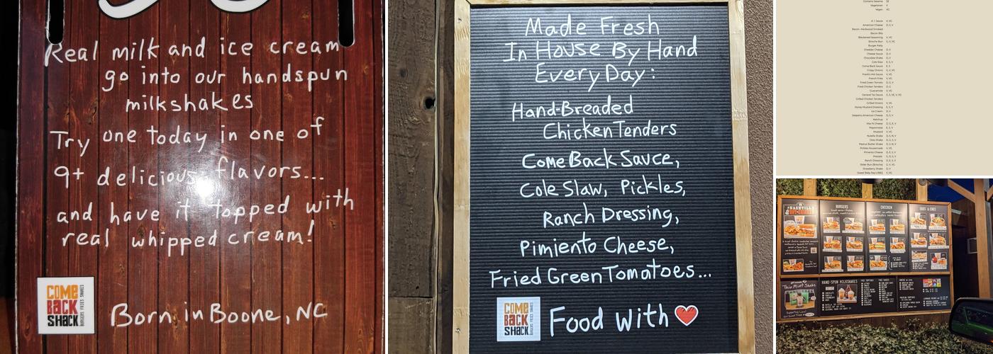 Come Back Shack Menu