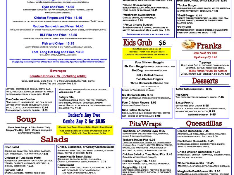 Tucker's Cafe Menu
