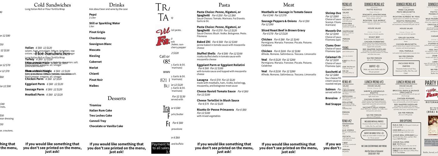 Villa Fazzolari Ristorante Menu