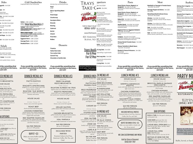 Villa Fazzolari Ristorante Menu