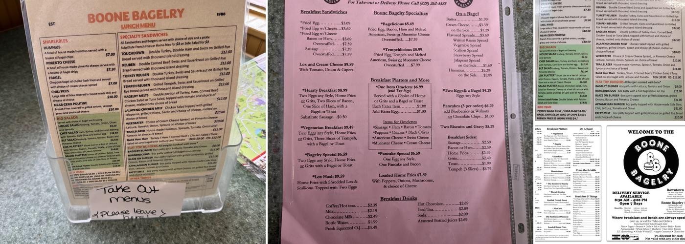 Boone Bagelry Menu