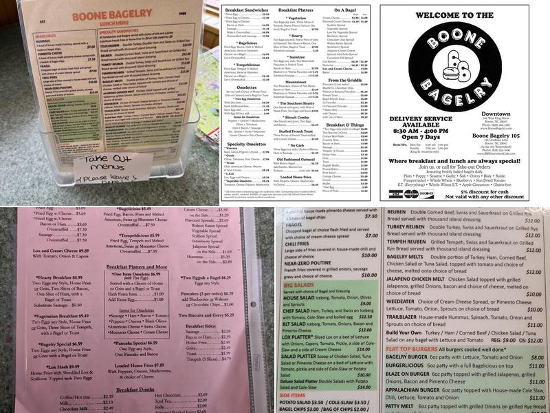Boone Bagelry Menu
