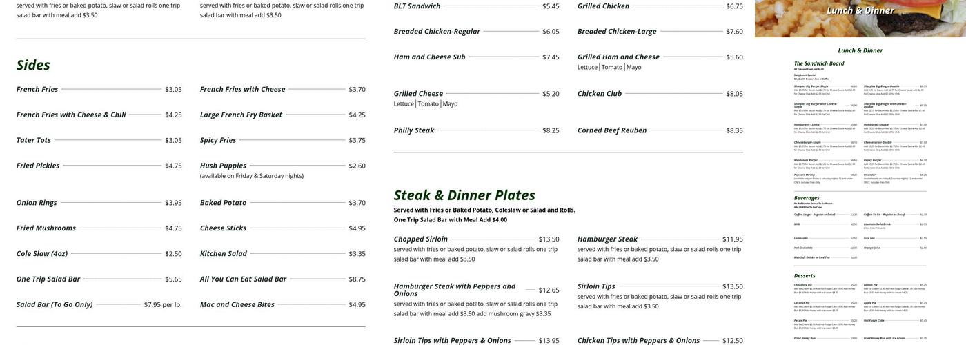 Sharpie's Restaurant Menu