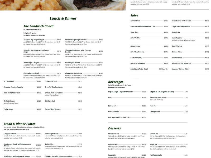 Sharpie's Restaurant Menu