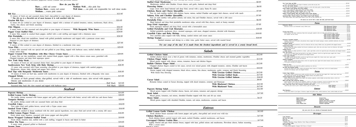 Suba's Restaurant Menu