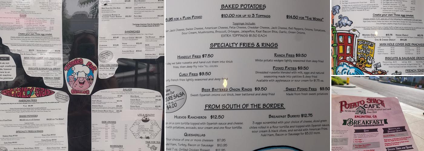 Potato Shack Cafe Menu