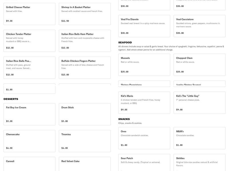 The Shop Pizzeria & Market Menu