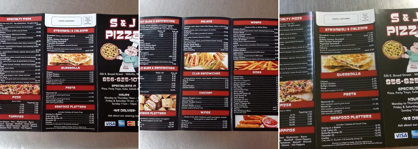 S & J Pizzeria Menu