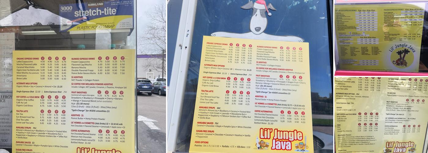 Lil Jungle Java Menu
