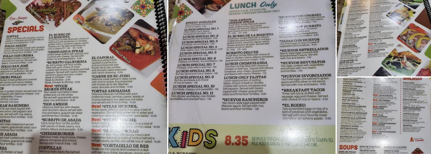 Dos Amigos Menu