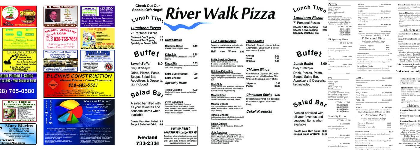 River Walk Pizza Menu