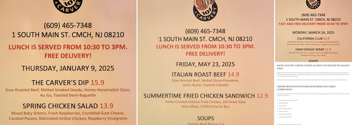 Cafe 101 & Carvery Menu