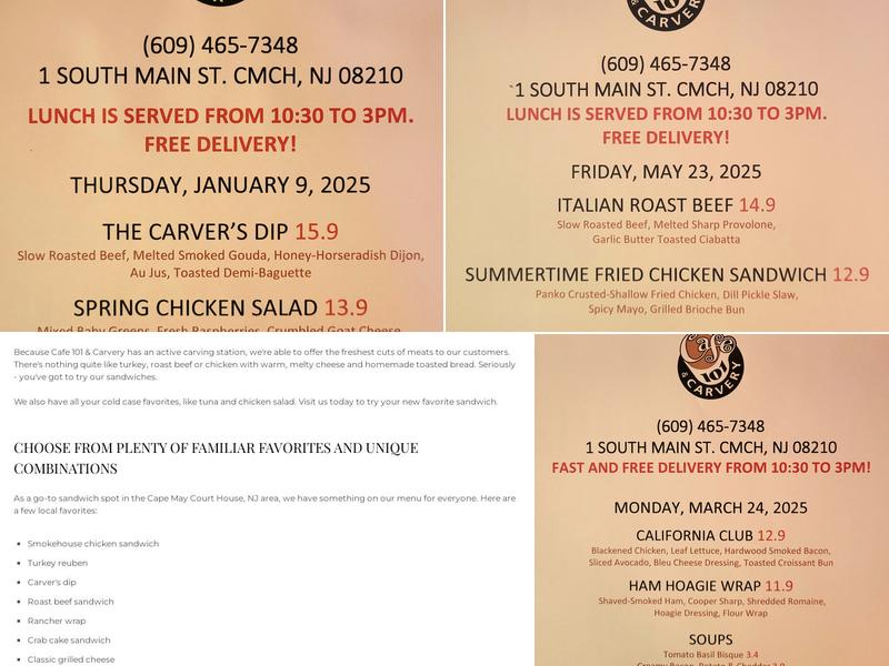 Cafe 101 & Carvery Menu