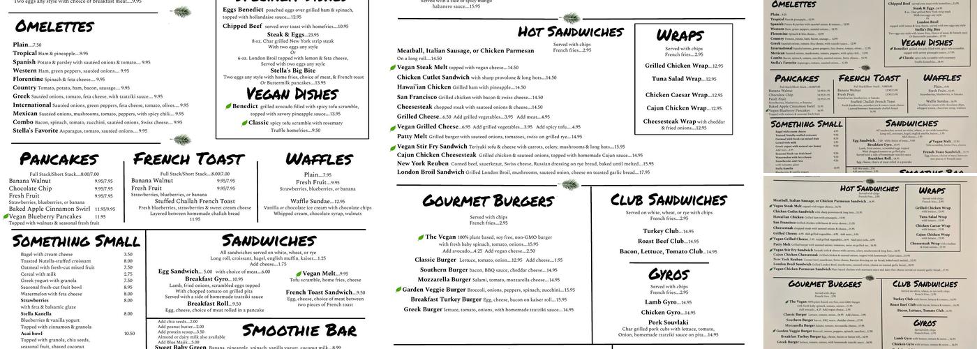 Stella's Cafe Menu