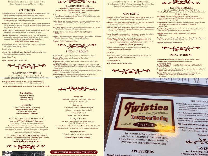 Twisties Tavern on the Bay Menu