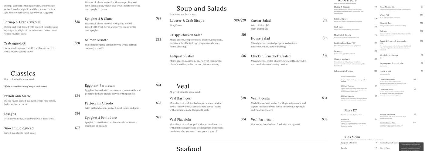 Basilicos Marketplace Menu