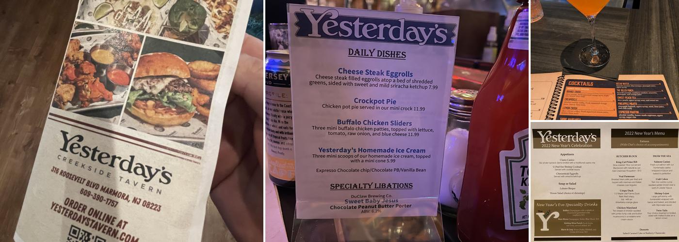 Yesterday's Creekside Tavern Menu
