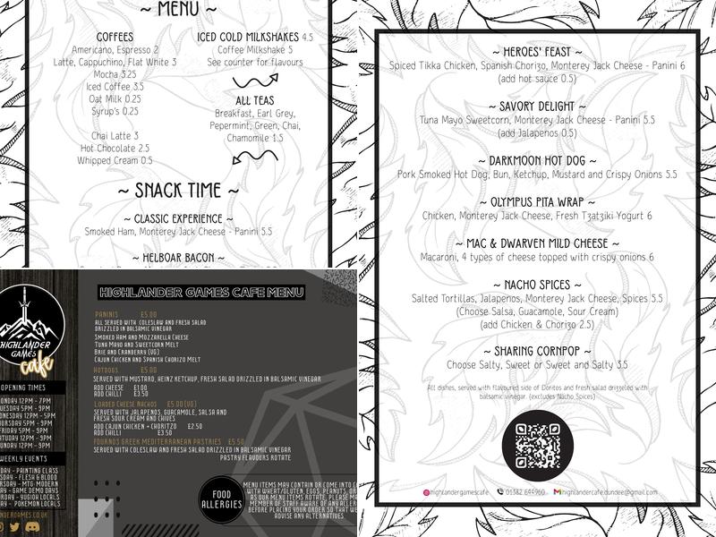 Highlander Board Game Café Menu