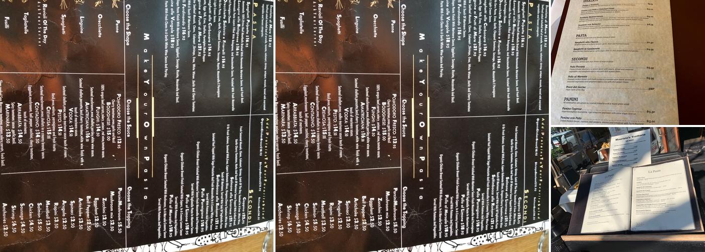 Maurizio's Trattoria Italiana Menu