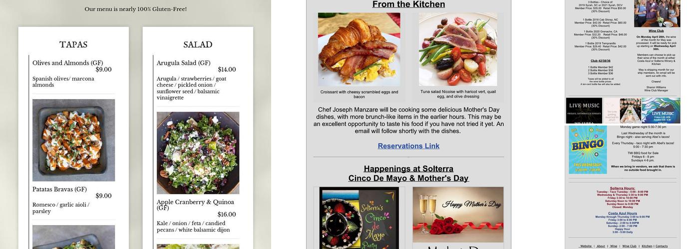 Solterra Winery & Kitchen Menu