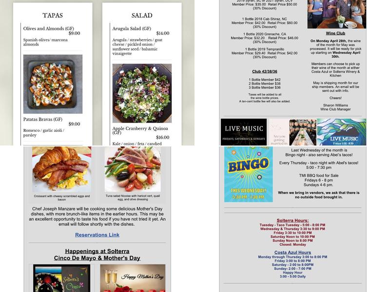 Solterra Winery & Kitchen Menu