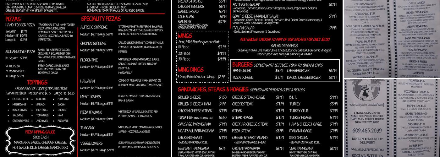 Alfredo's Italian Restaurant Menu