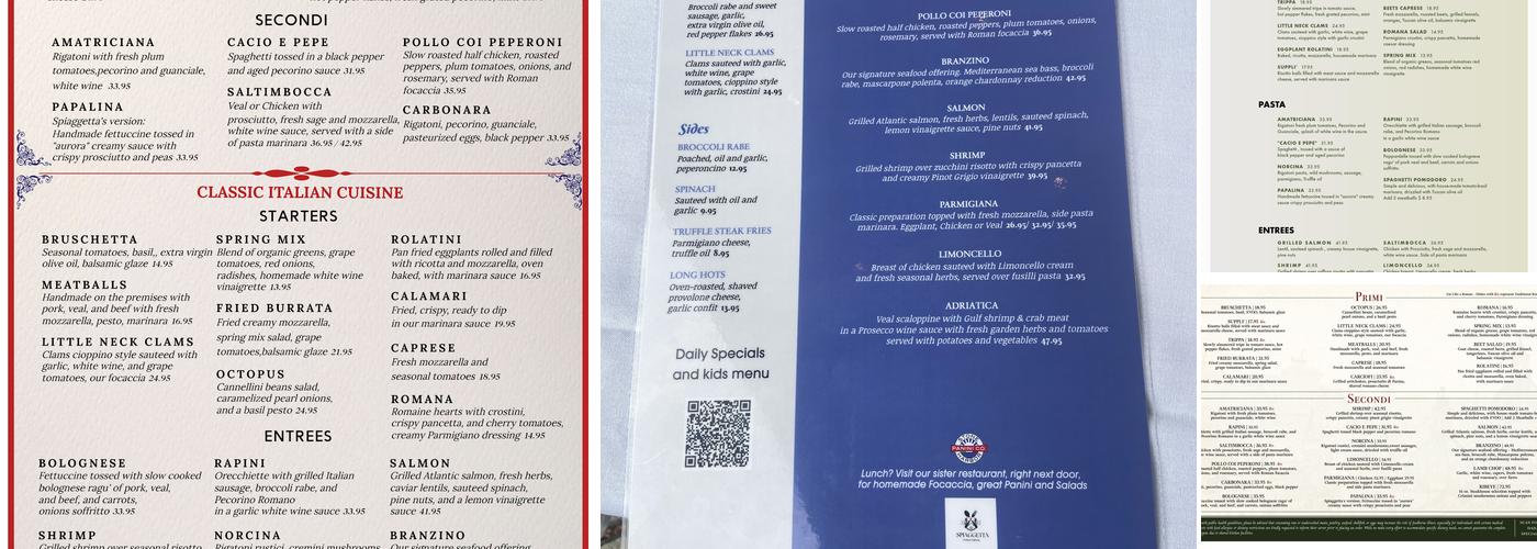 Spiaggetta Restaurant Menu