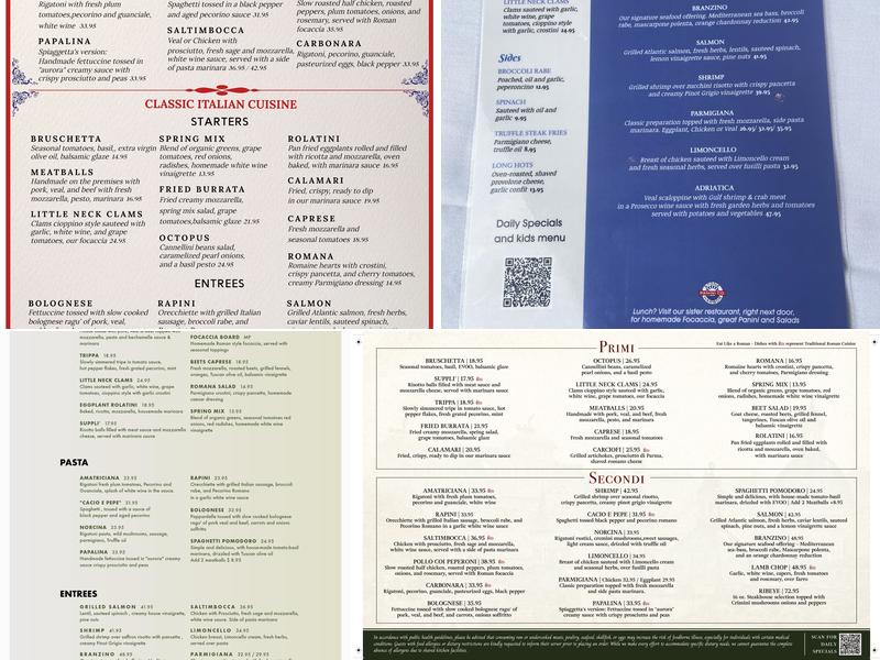 Spiaggetta Restaurant Menu