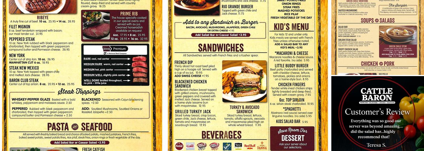 Cattle Baron Menu