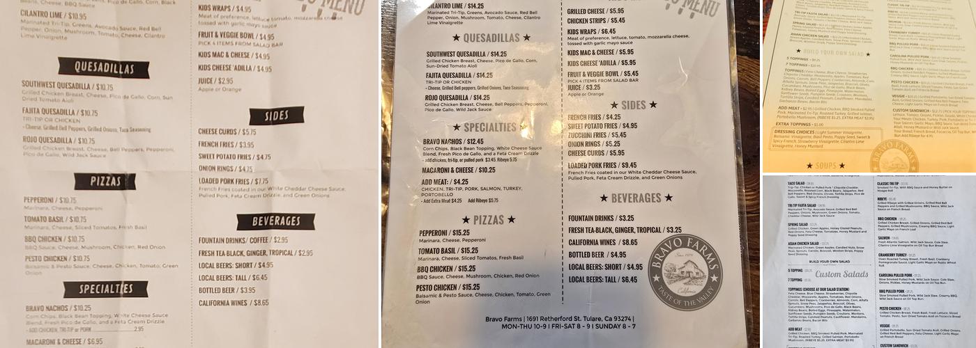 Bravo Farms Restaurant Menu