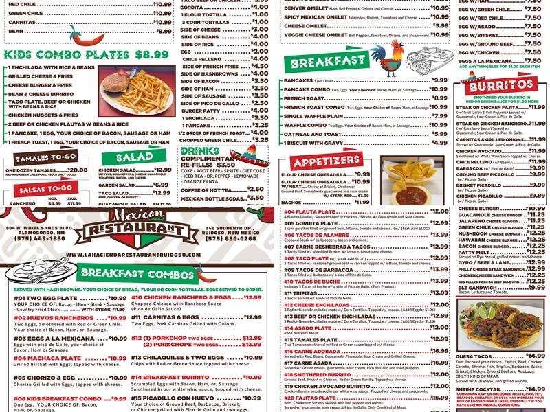 La Hacienda Mexican Restaurant Menu
