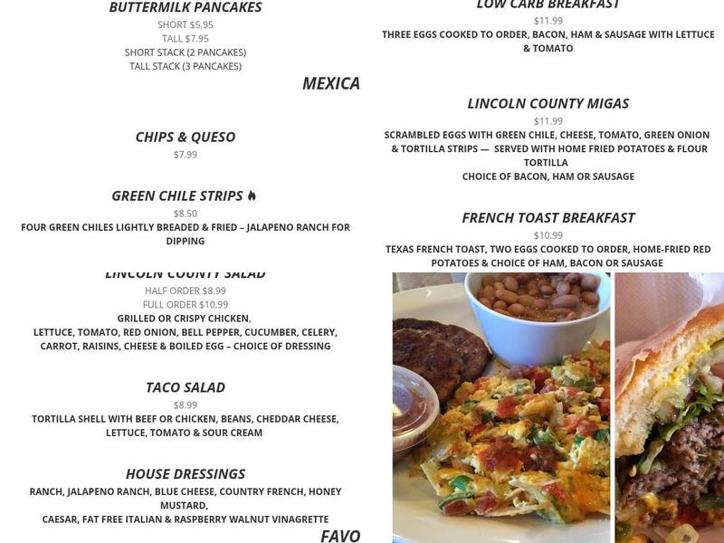 Lincoln County Grill Menu