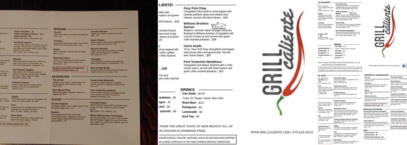 Grill Caliente Menu