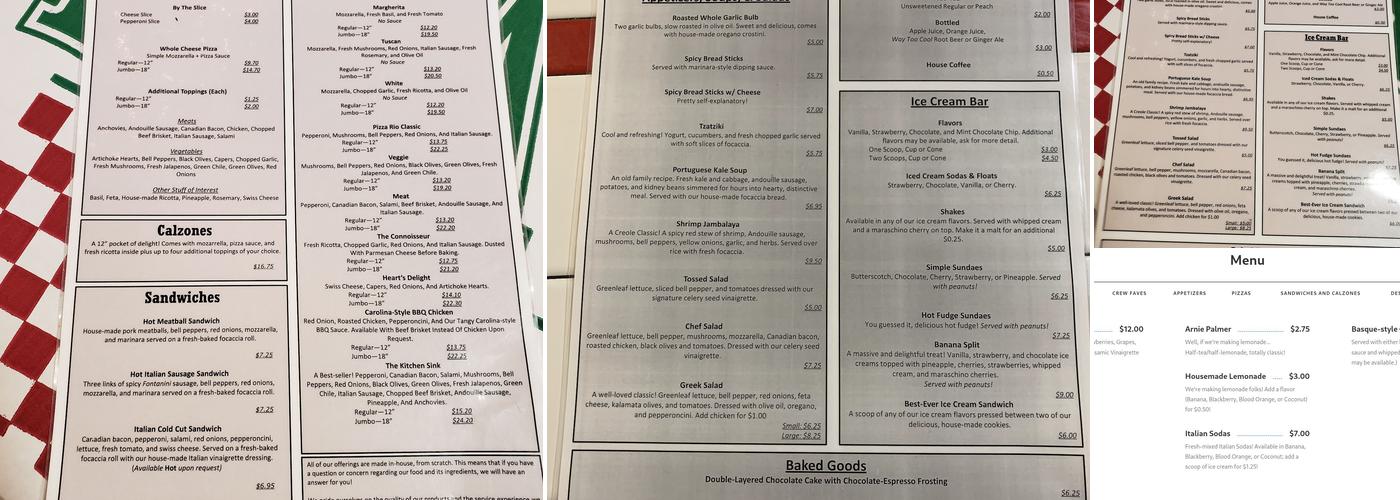 Cafe Rio Pizza Menu