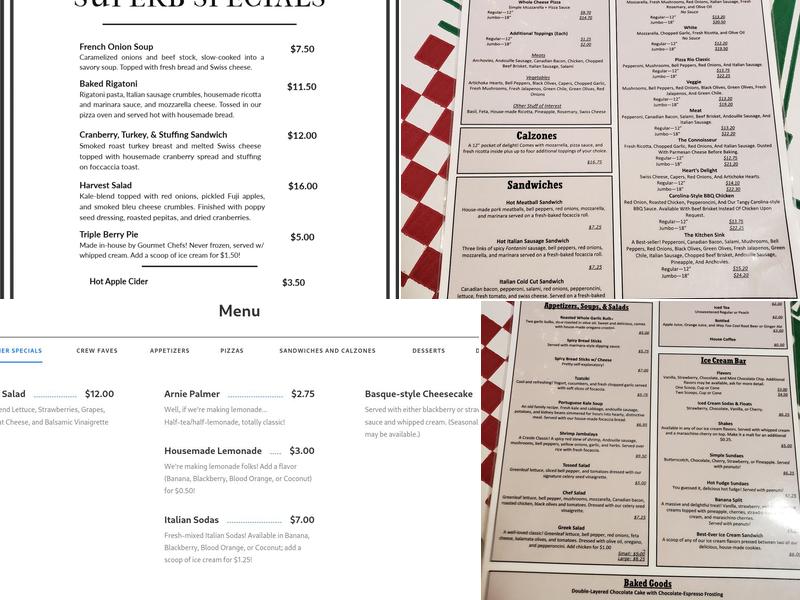 Cafe Rio Pizza Menu