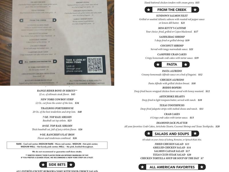 Texas Club Menu