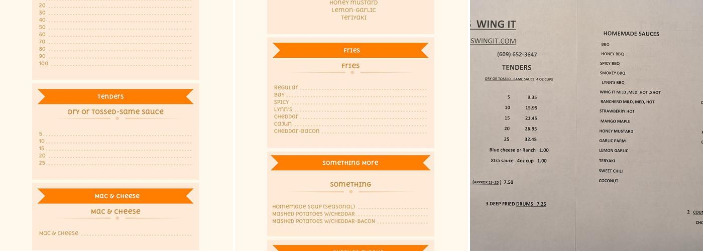 Wing It Menu